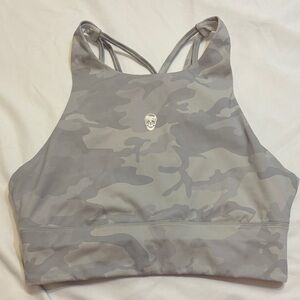 White Camo Gymreapers Revive High Neck Sport Bra, Large, Gym Reapers, Strappy